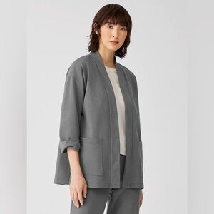 Eileen Fisher Cotton Ponte Jacket Boxy Fit, Long, Blazer, High Collar, Grey, XS